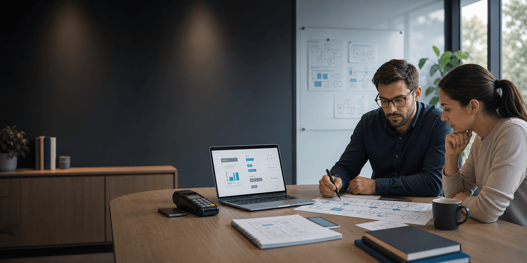 Person reviewing business charts on a laptop